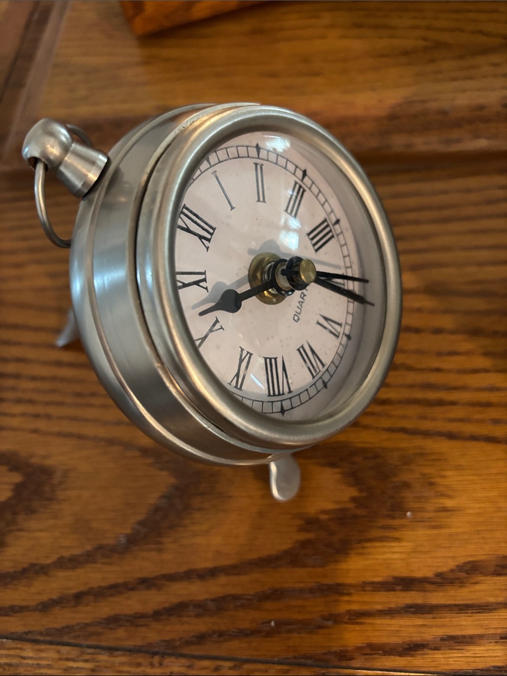 Quartz Roman Numeral Desk Clock in Silver - Picture 7 of 9